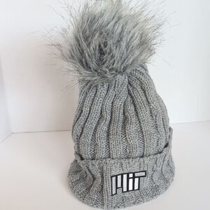 Gray Knit Pom-Pom Beanie for Kids